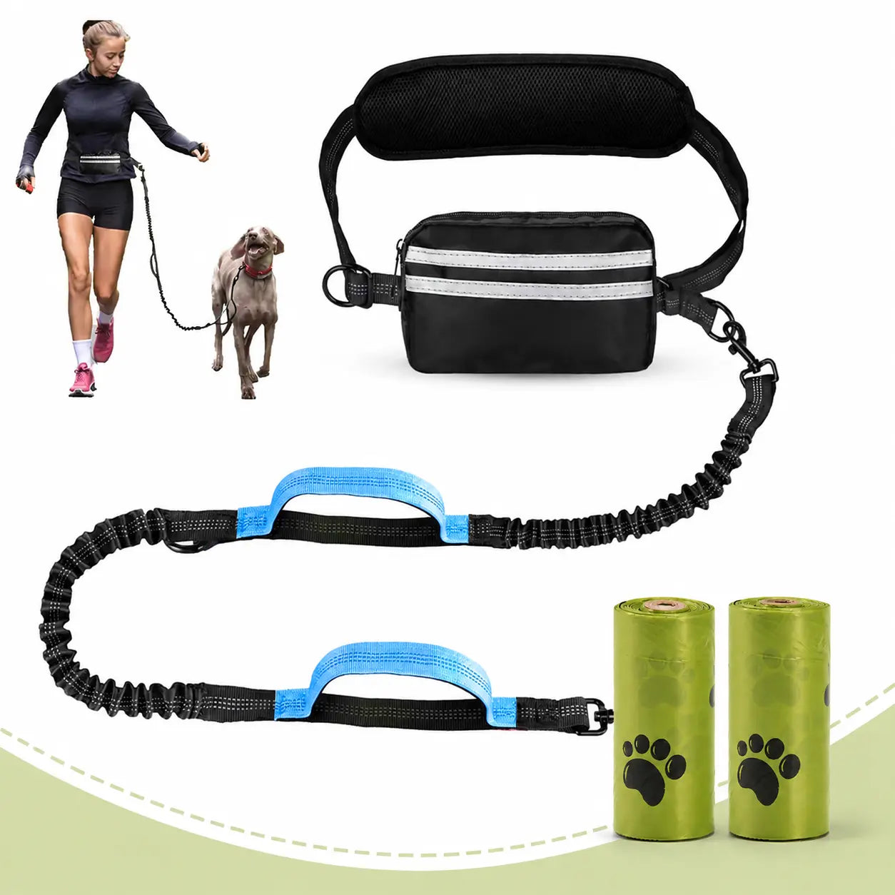 Pipidodo Hands-Free Dual Dog Leash with Waist Bag and Cushioned Pad – Effortless Walking for Two Dogs, Tangle-Free and Stress-Free