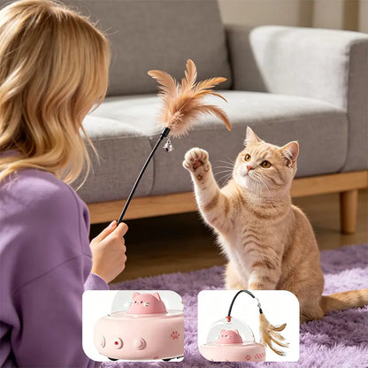 Interactive 2-in-1 Smart Laser and Feather Wand Toy for Cats - Automatic Rotating Electric Pet Toy for Indoor Play and Boredom Relief
