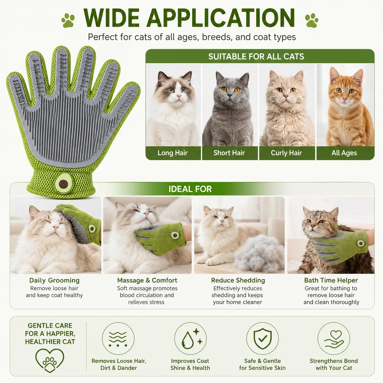 Professional Pet Grooming Glove for Cats and Dogs - Soft Silicone Brush for Daily Grooming, Deshedding, and Relaxing Massage, Reducing Loose Fur and Dirt for a Cleaner Home and Happier Pets
