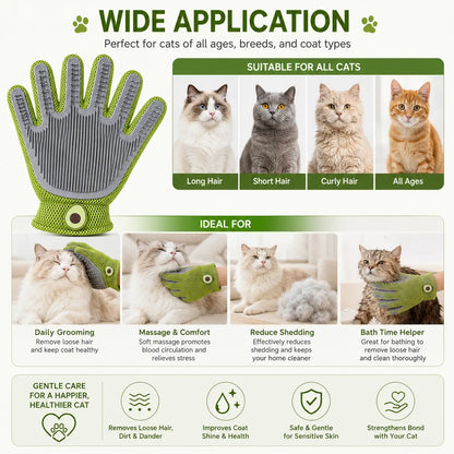 Professional Pet Grooming Glove for Cats and Dogs - Soft Silicone Brush for Daily Grooming, Deshedding, and Relaxing Massage, Reducing Loose Fur and Dirt for a Cleaner Home and Happier Pets