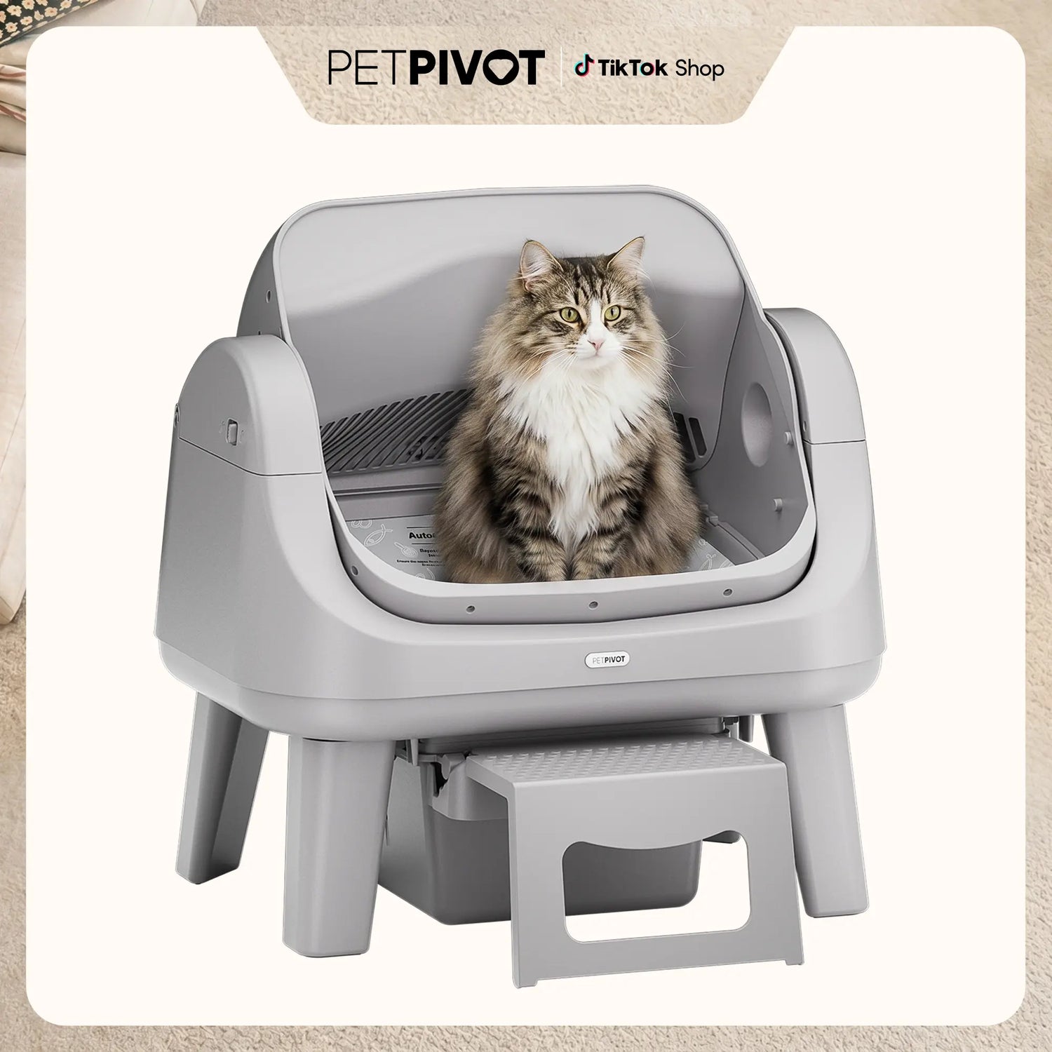 Petpivot Autoscooper 12 Lite Open Top Self-Cleaning Cat Litter Box with Advanced Safety Sensors and Senior-Friendly Access Step