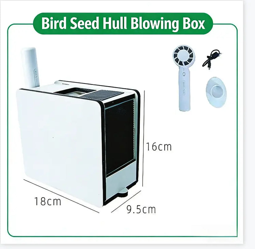Electric Bird Seed Hull Separator with Portable Fan and USB Cable - Automatic Chaff Catcher for Parrots, Budgies, Cockatiels, and Canaries