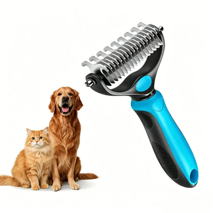 Professional Pet Dematting Undercoat Rake for Long-Haired Dogs and Cats, Double-Sided Deshedding Brush for Pain-Free Tangle Removal and Shedding Reduction, Premium Pet Grooming Tool N2