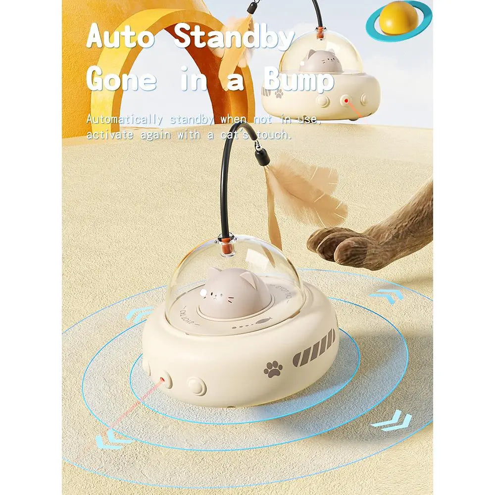 Interactive 2-in-1 Smart Laser and Feather Wand Toy for Cats - Automatic Rotating Electric Pet Toy for Indoor Play and Boredom Relief