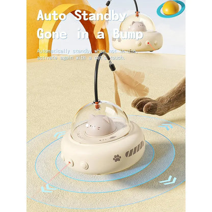 Interactive 2-in-1 Smart Laser and Feather Wand Toy for Cats - Automatic Rotating Electric Pet Toy for Indoor Play and Boredom Relief