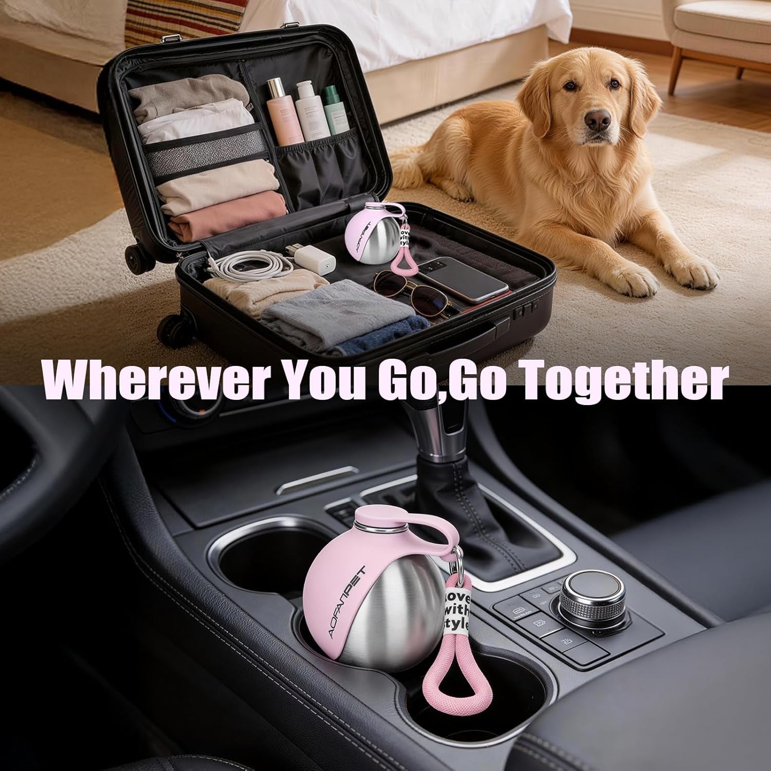 Stainless Steel Portable Dog Water Bottle with Bowl - 10oz No-Spill Travel Dispenser for Small Dogs, Ideal for Walking and Hiking