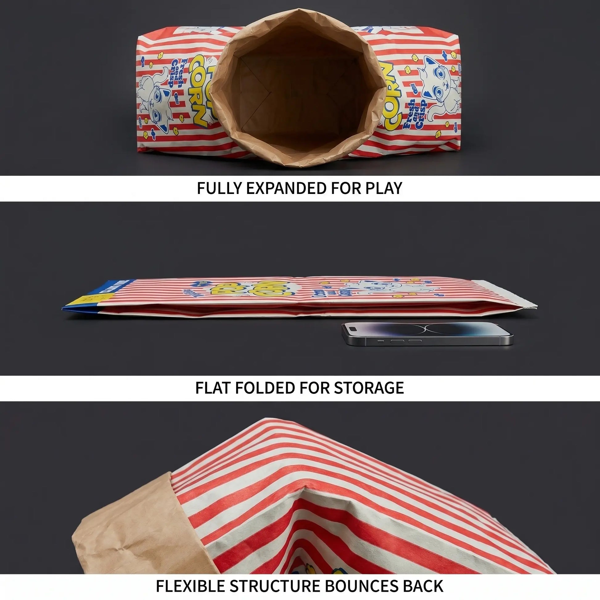 Premium Cat Hideout and Play Tunnel - Double-Layer Crinkle Bag for Indoor Kittens and Adults (29.53 x 13.78 Inches)