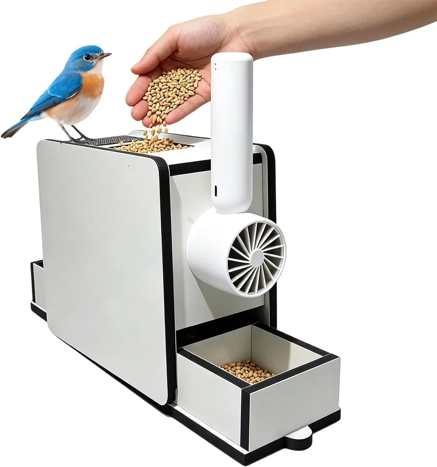 Electric Bird Seed Hull Separator with Portable Fan and USB Cable - Automatic Chaff Catcher for Parrots, Budgies, Cockatiels, and Canaries