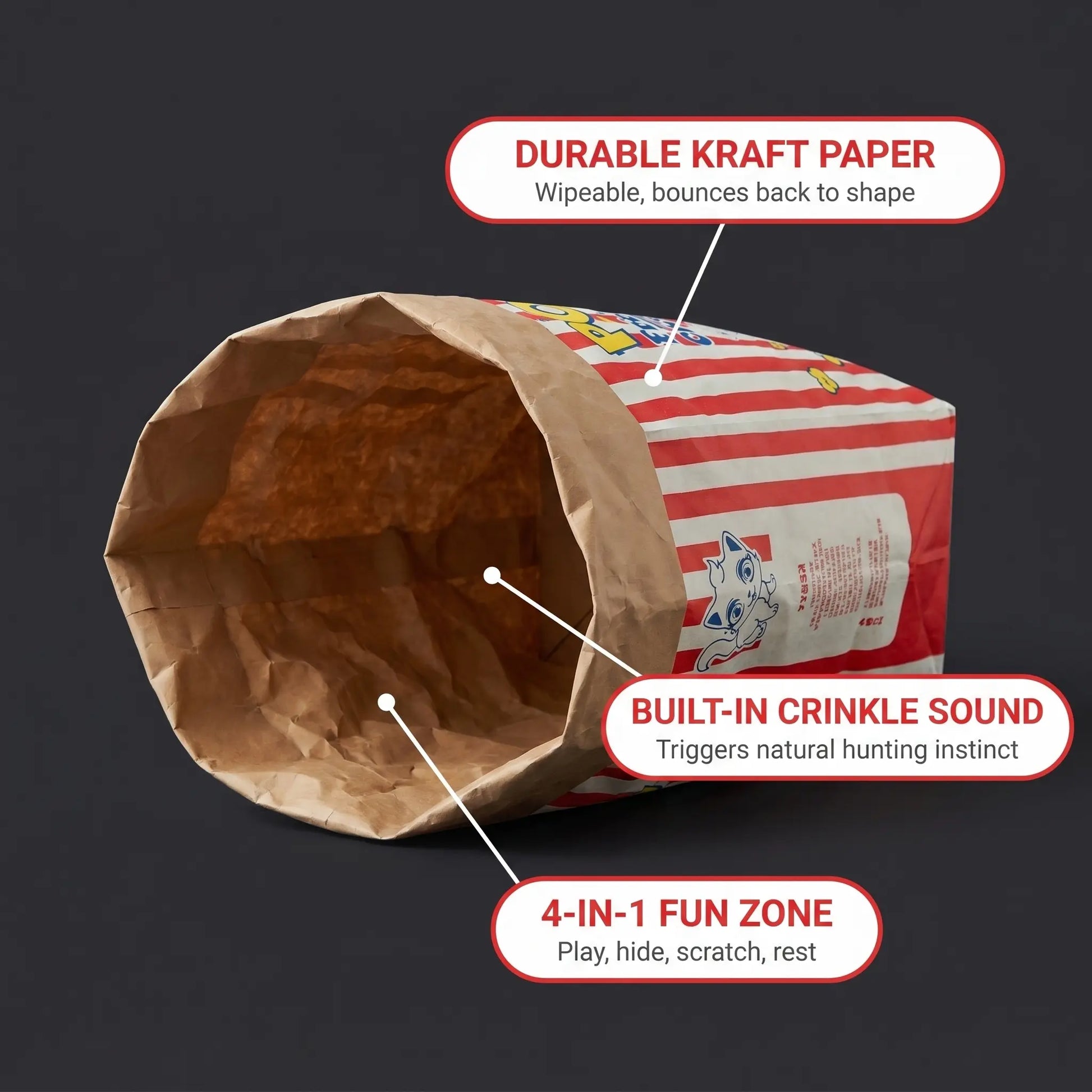 Premium Cat Hideout and Play Tunnel - Double-Layer Crinkle Bag for Indoor Kittens and Adults (29.53 x 13.78 Inches)