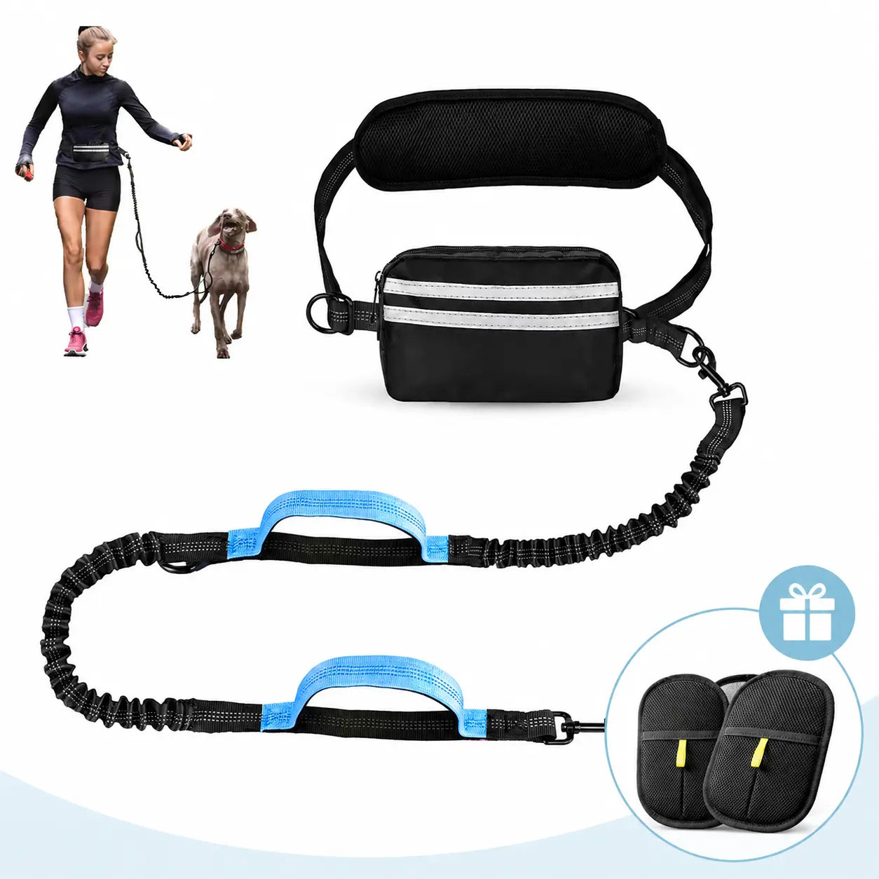 Pipidodo Hands-Free Dual Dog Leash with Waist Bag and Cushioned Pad – Effortless Walking for Two Dogs, Tangle-Free and Stress-Free