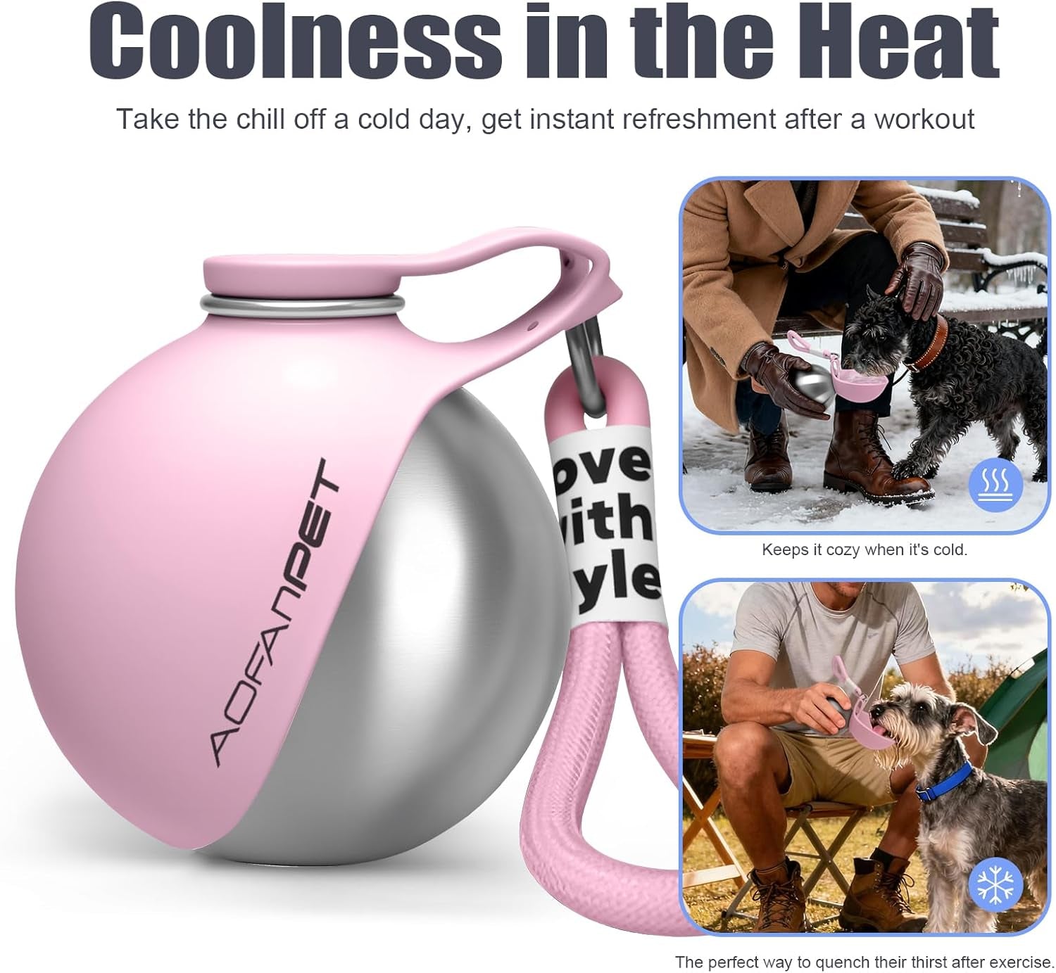 Stainless Steel Portable Dog Water Bottle with Bowl - 10oz No-Spill Travel Dispenser for Small Dogs, Ideal for Walking and Hiking