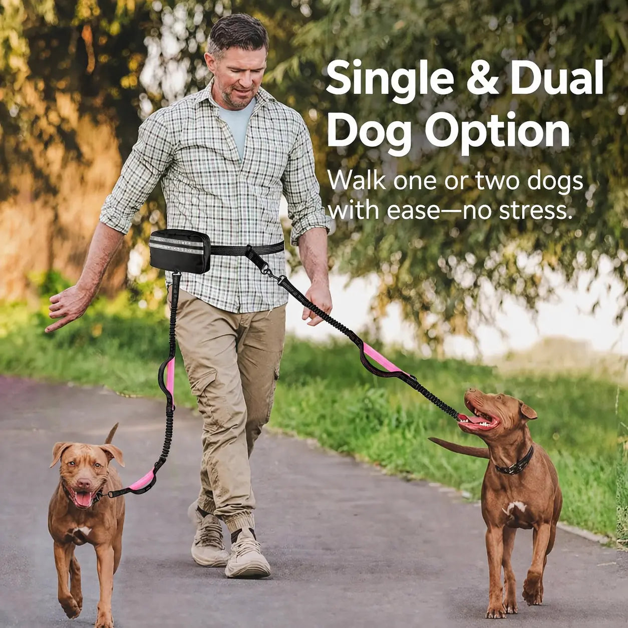 Pipidodo Hands-Free Dual Dog Leash with Waist Bag and Cushioned Pad – Effortless Walking for Two Dogs, Tangle-Free and Stress-Free