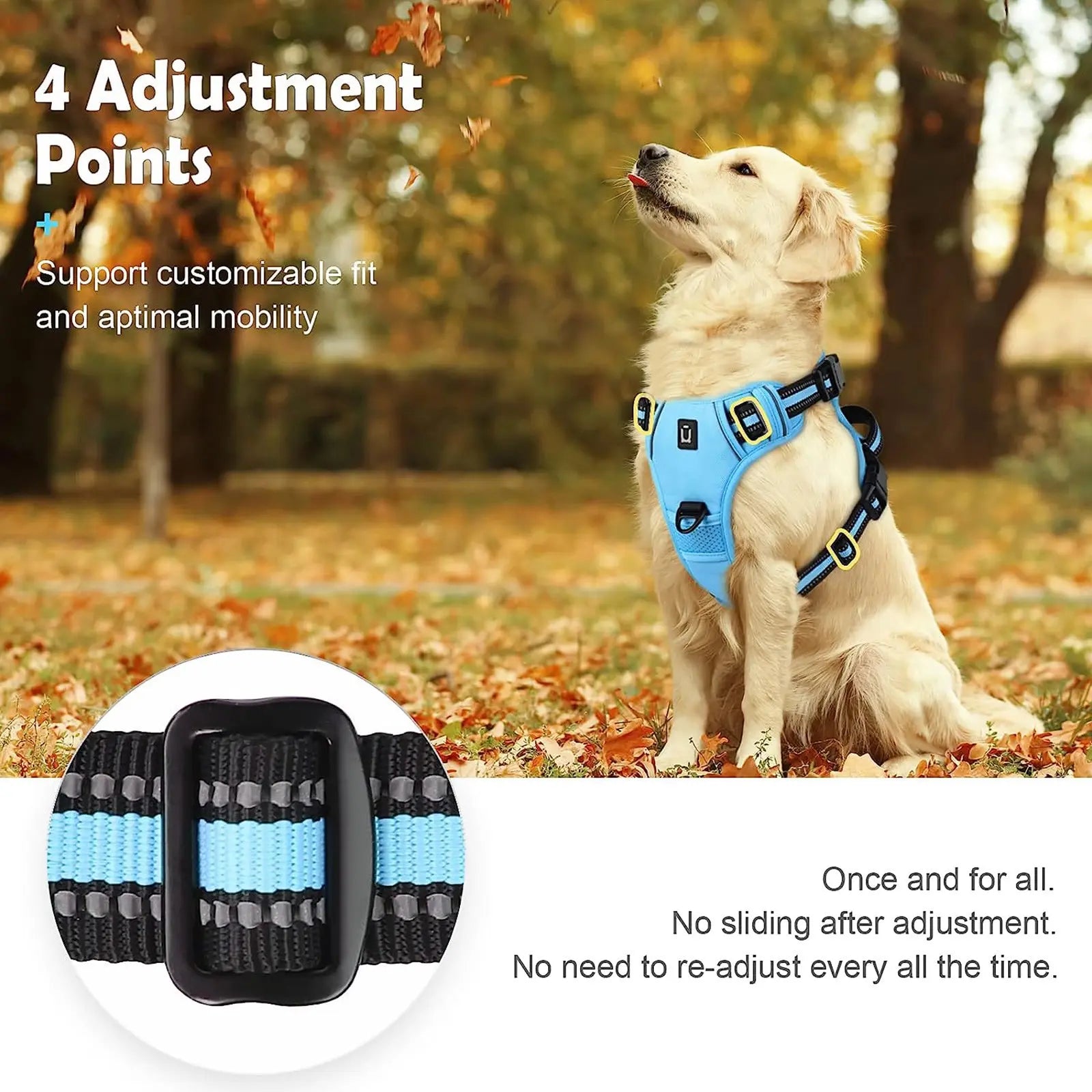 Durable Reflective Dog Harness with No-Pull Design, Adjustable Soft-Padded Vest, Dual Leash Clips, and Easy-Control Handle for Large Dogs