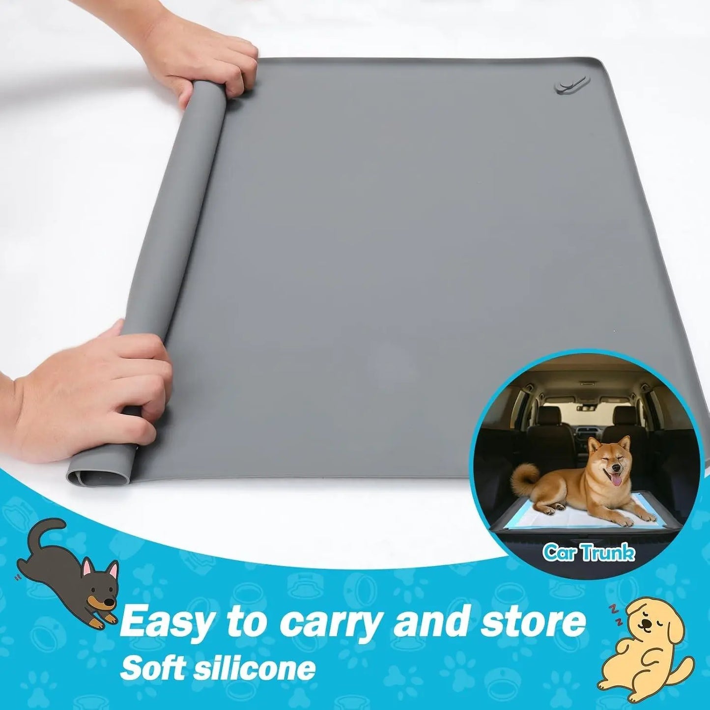 Dog Pee Pad Holder with Non-Slip Silicone Design, Magnetic Clips, and Leak-Proof Raised Edge for Indoor Floor Protection and Puppy Training Essentials