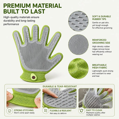 Professional Pet Grooming Glove for Cats and Dogs - Soft Silicone Brush for Daily Grooming, Deshedding, and Relaxing Massage, Reducing Loose Fur and Dirt for a Cleaner Home and Happier Pets
