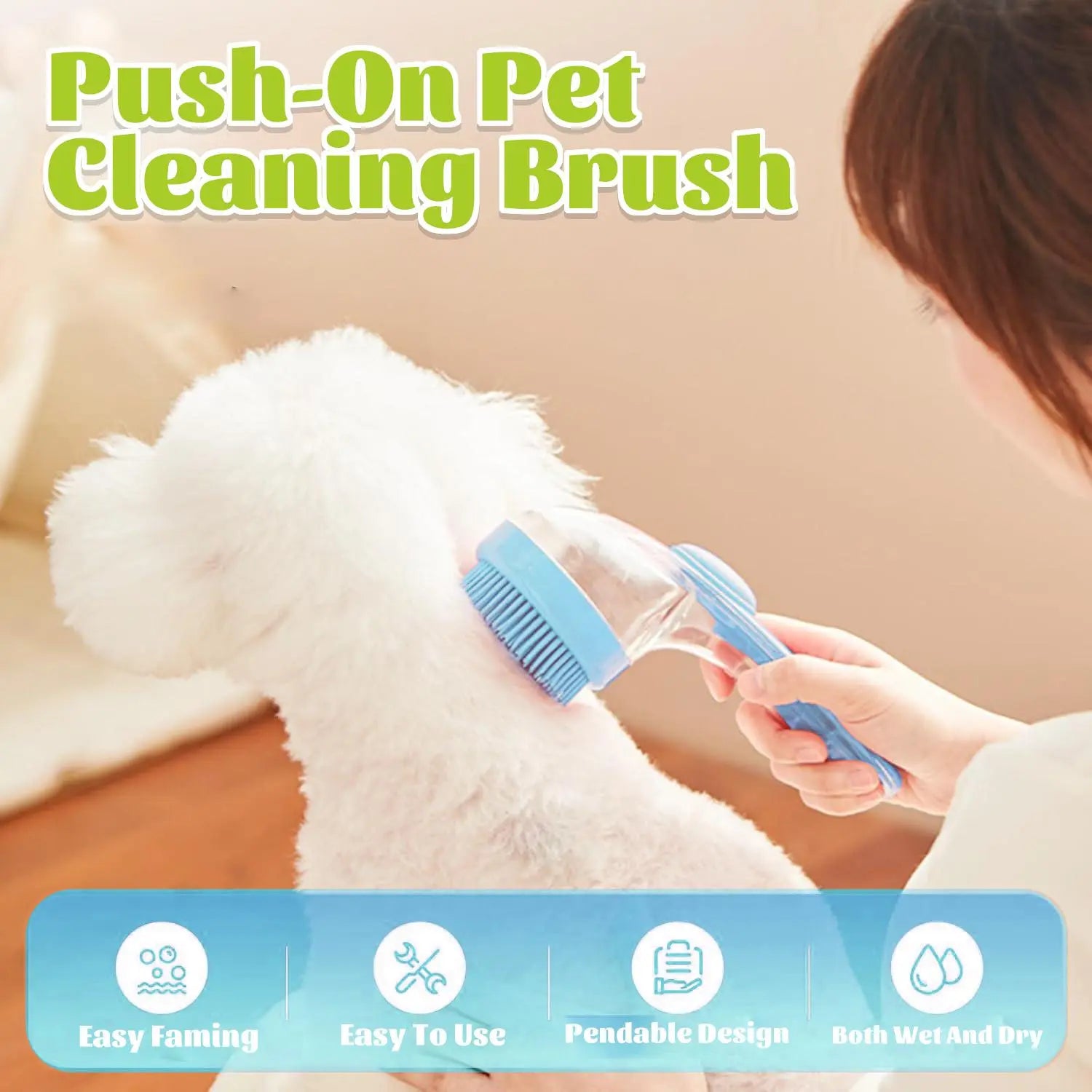 Pet Bath Brush with Shampoo Dispenser for Dogs and Cats - Ergonomic Handle, Gentle Massage Grooming Tool, Easy to Use, Essential Bathing Supply