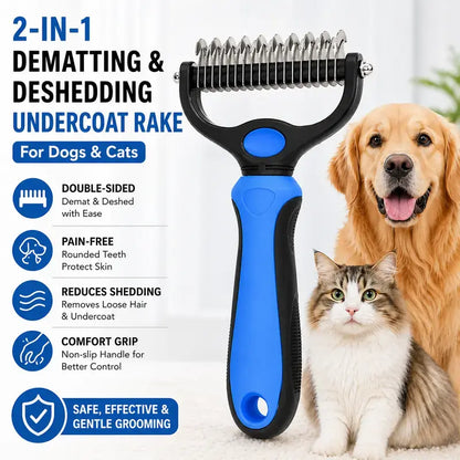 Professional Pet Dematting Undercoat Rake for Long-Haired Dogs and Cats, Double-Sided Deshedding Brush for Pain-Free Tangle Removal and Shedding Reduction, Premium Pet Grooming Tool N2