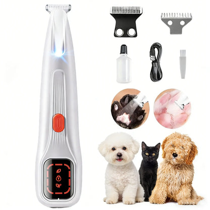 Pet Precision Hair Trimmer Kit - Rechargeable Dog Paw Trimmer with LED Light, Low Noise Dual-Speed Motor, Ideal for Small Dog and Cat Grooming, Waterproof Pet Grooming Tool