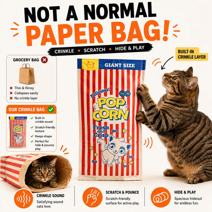 Premium Cat Hideout and Play Tunnel - Double-Layer Crinkle Bag for Indoor Kittens and Adults (29.53 x 13.78 Inches)