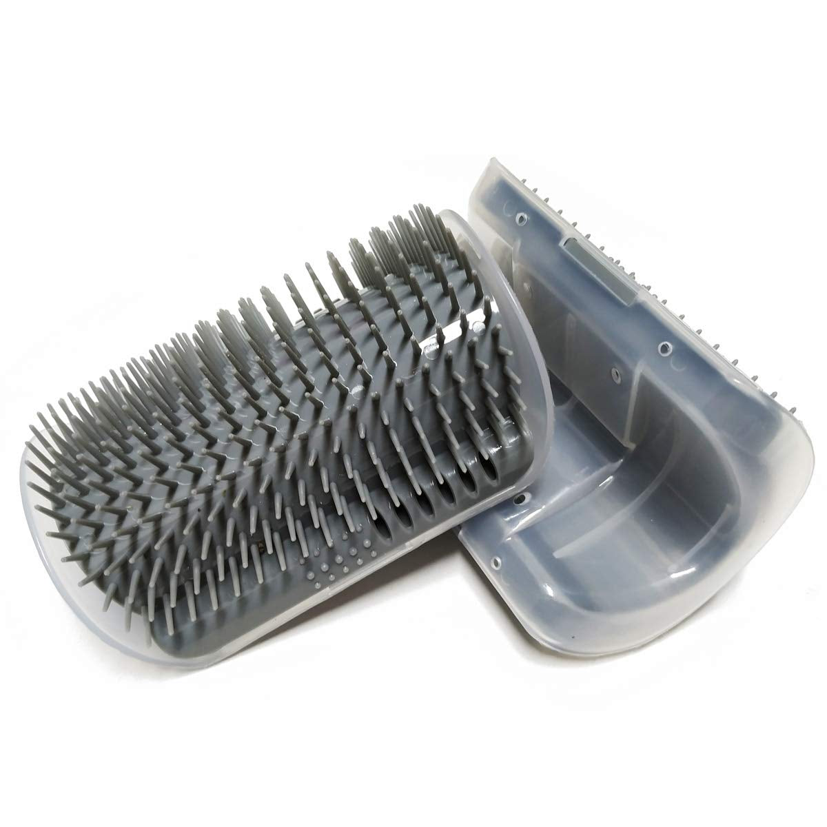 2-Pack Soft Self-Grooming Tool with Catnip Wall Corner Massage Comb and Scratcher for Cats and Dogs with Long or Short Fur (Gray)