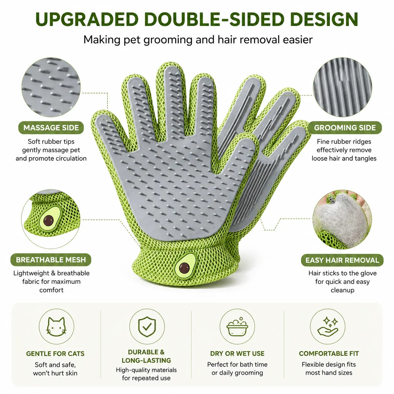 Professional Pet Grooming Glove for Cats and Dogs - Soft Silicone Brush for Daily Grooming, Deshedding, and Relaxing Massage, Reducing Loose Fur and Dirt for a Cleaner Home and Happier Pets