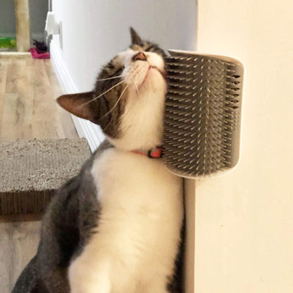 2-Pack Soft Self-Grooming Tool with Catnip Wall Corner Massage Comb and Scratcher for Cats and Dogs with Long or Short Fur (Gray)