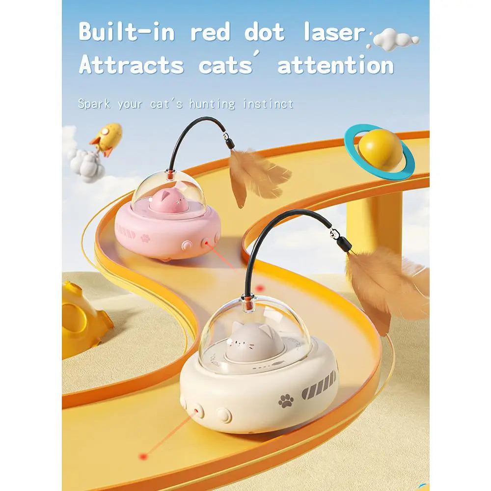 Interactive 2-in-1 Smart Laser and Feather Wand Toy for Cats - Automatic Rotating Electric Pet Toy for Indoor Play and Boredom Relief