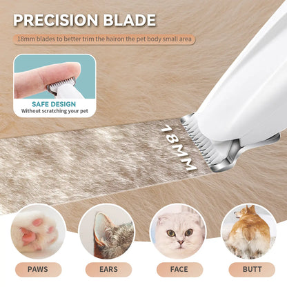 Pet Precision Hair Trimmer Kit - Rechargeable Dog Paw Trimmer with LED Light, Low Noise Dual-Speed Motor, Ideal for Small Dog and Cat Grooming, Waterproof Pet Grooming Tool