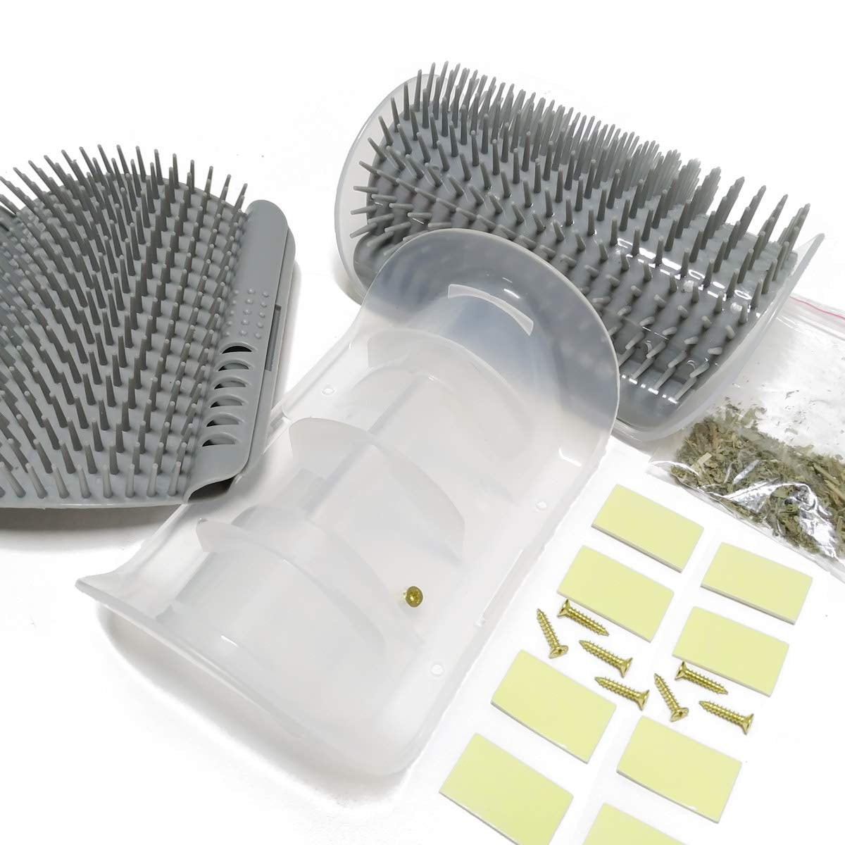 2-Pack Soft Self-Grooming Tool with Catnip Wall Corner Massage Comb and Scratcher for Cats and Dogs with Long or Short Fur (Gray)