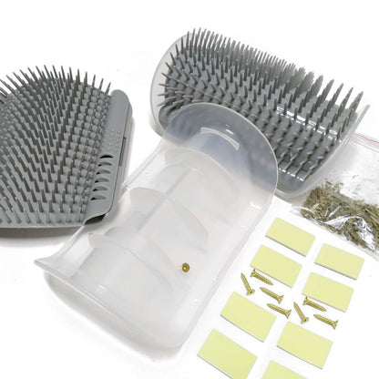 2-Pack Soft Self-Grooming Tool with Catnip Wall Corner Massage Comb and Scratcher for Cats and Dogs with Long or Short Fur (Gray)