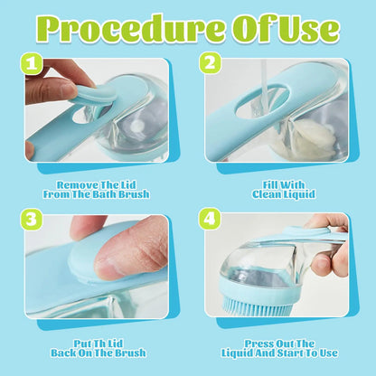 Pet Bath Brush with Shampoo Dispenser for Dogs and Cats - Ergonomic Handle, Gentle Massage Grooming Tool, Easy to Use, Essential Bathing Supply