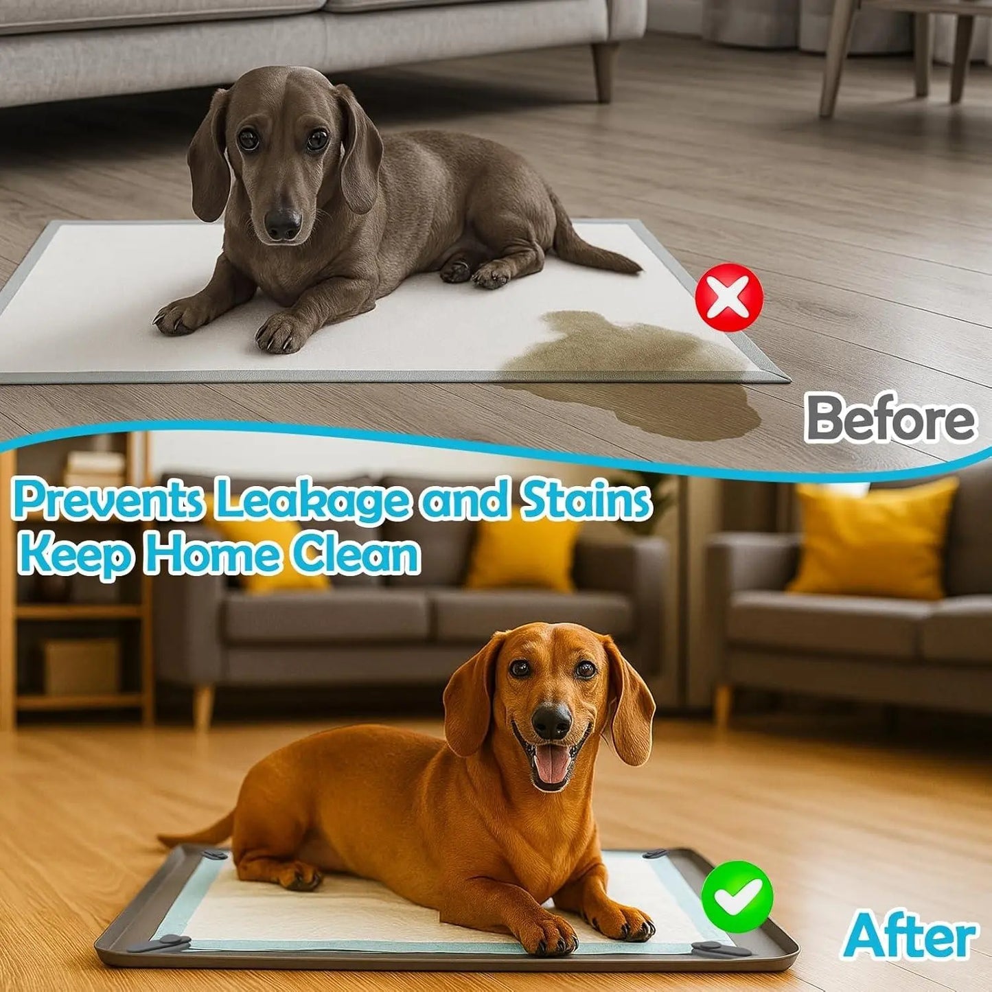 Dog Pee Pad Holder with Non-Slip Silicone Design, Magnetic Clips, and Leak-Proof Raised Edge for Indoor Floor Protection and Puppy Training Essentials