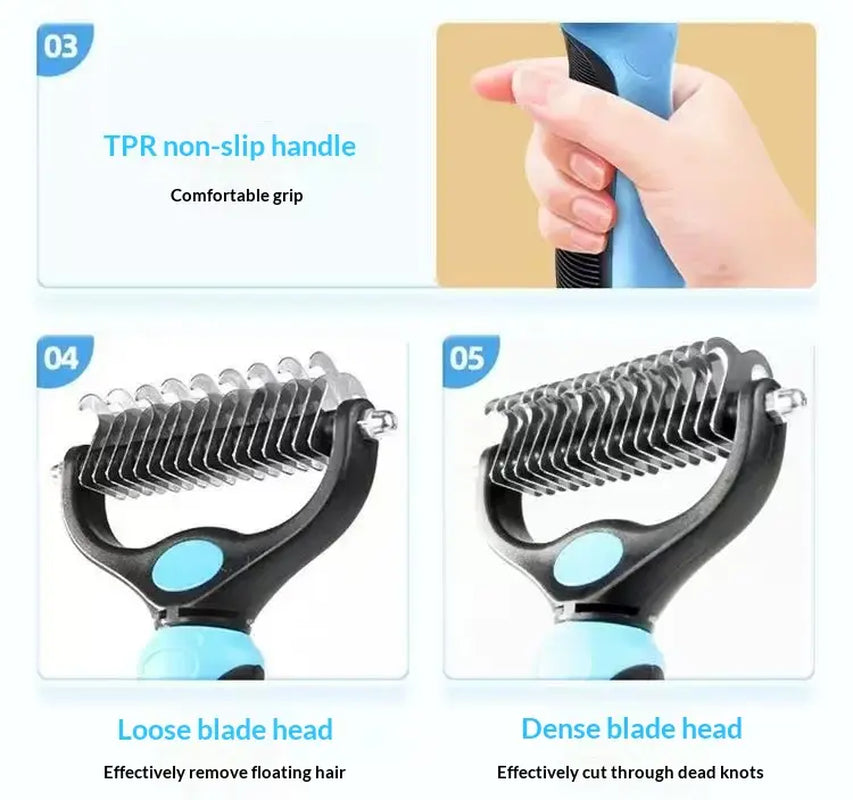 Professional Pet Dematting Undercoat Rake for Long-Haired Dogs and Cats, Double-Sided Deshedding Brush for Pain-Free Tangle Removal and Shedding Reduction, Premium Pet Grooming Tool N2