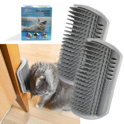 2-Pack Soft Self-Grooming Tool with Catnip Wall Corner Massage Comb and Scratcher for Cats and Dogs with Long or Short Fur (Gray)