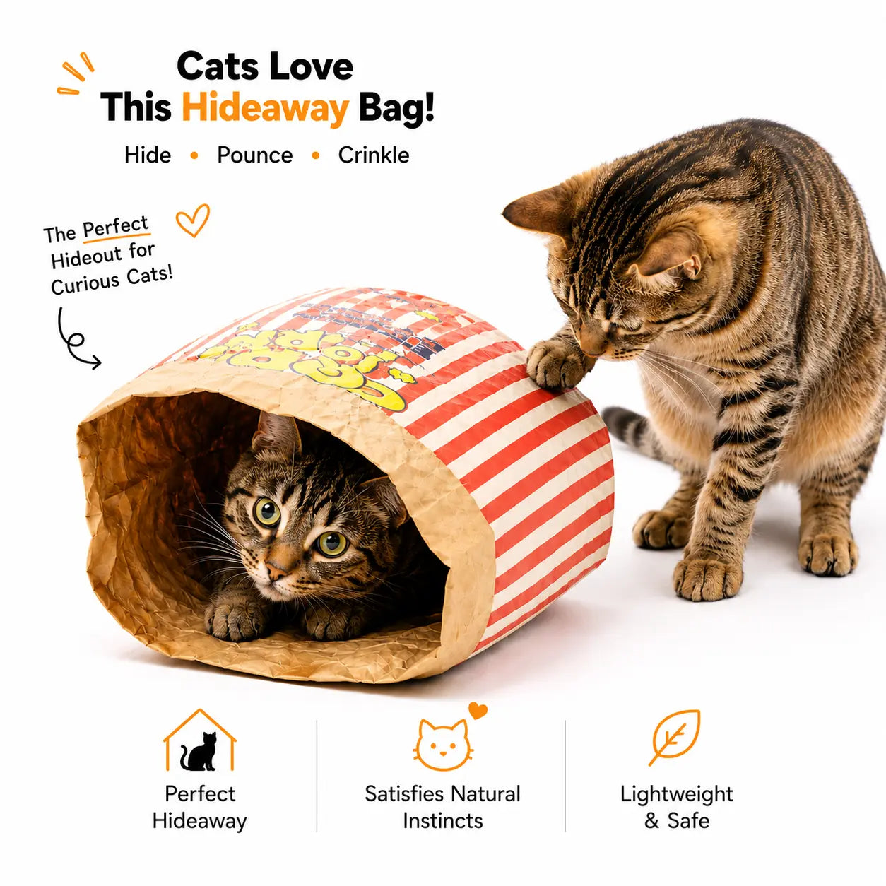 Premium Cat Hideout and Play Tunnel - Double-Layer Crinkle Bag for Indoor Kittens and Adults (29.53 x 13.78 Inches)