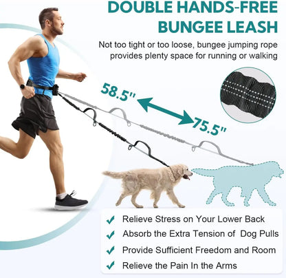 Pipidodo Hands-Free Dual Dog Leash with Waist Bag and Cushioned Pad – Effortless Walking for Two Dogs, Tangle-Free and Stress-Free