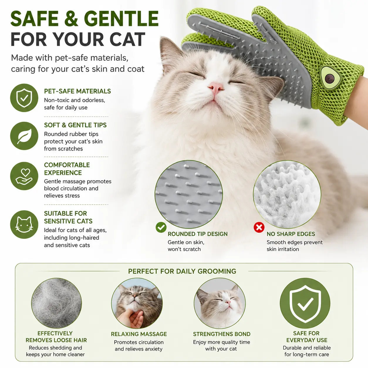 Professional Pet Grooming Glove for Cats and Dogs - Soft Silicone Brush for Daily Grooming, Deshedding, and Relaxing Massage, Reducing Loose Fur and Dirt for a Cleaner Home and Happier Pets