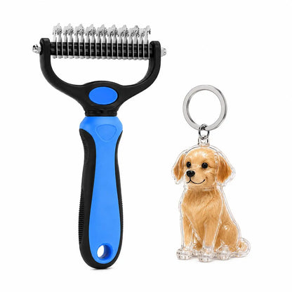 Professional Pet Dematting Undercoat Rake for Long-Haired Dogs and Cats, Double-Sided Deshedding Brush for Pain-Free Tangle Removal and Shedding Reduction, Premium Pet Grooming Tool N2